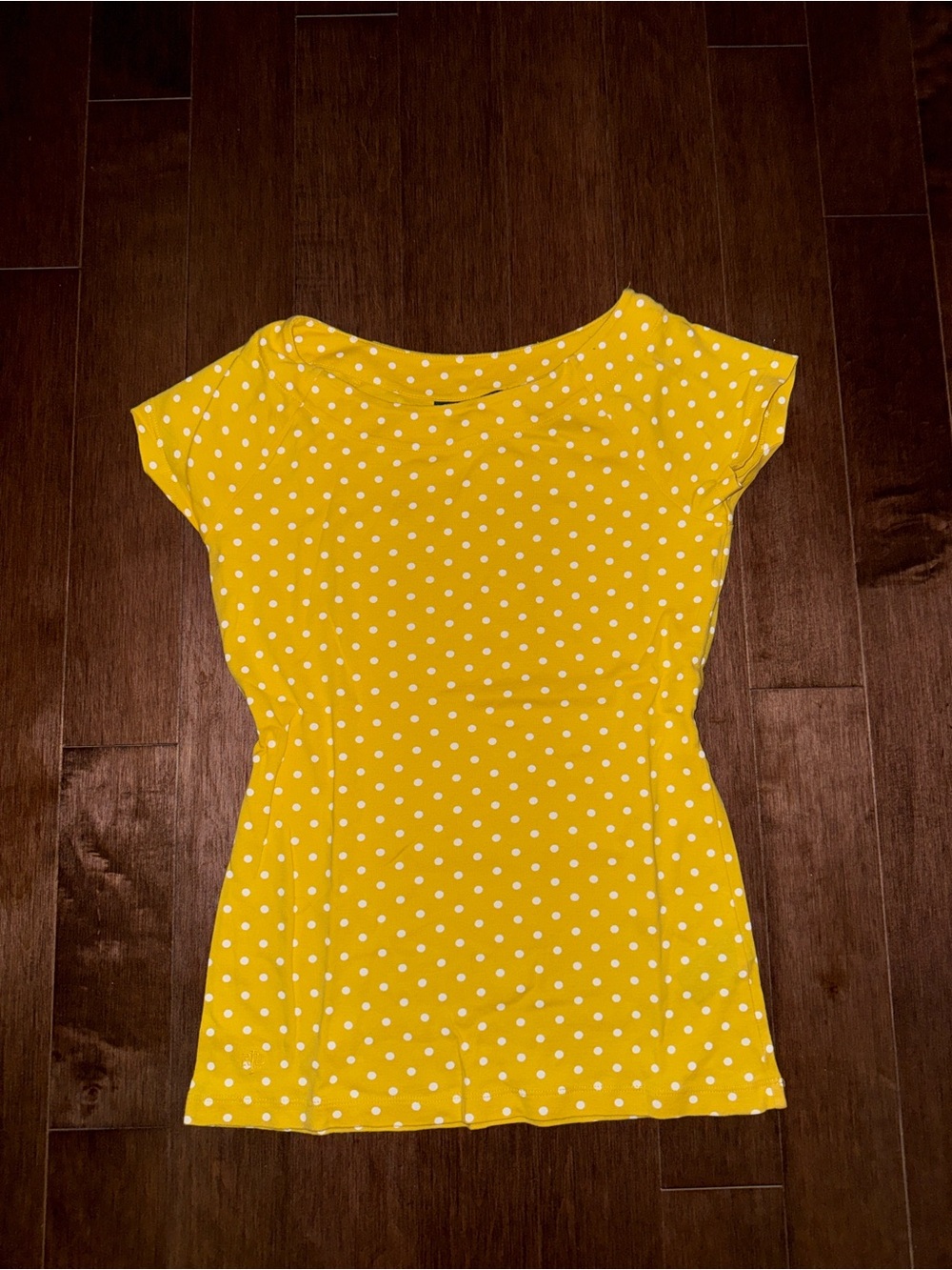 Ralph Lauren Yellow Polka Dot Boatneck Short Sleeve Tee Top - Size M